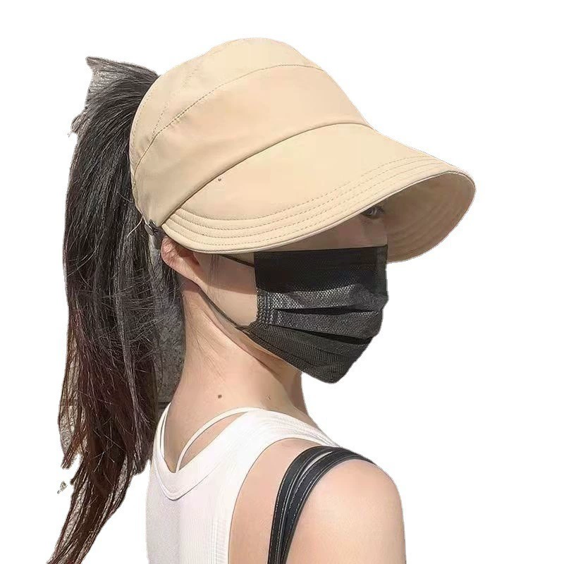 Sun hat ponytail cap, quick‑dry thin summer sun hat with ponytail opening and mask hook, adjustable