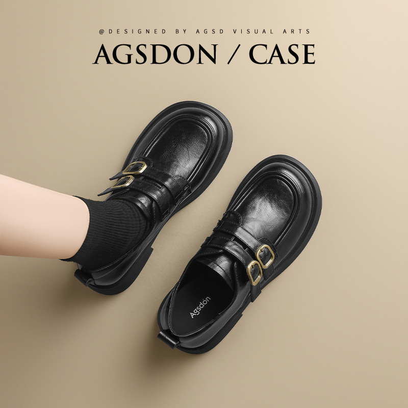 Augusto Lion Denlefour zapatos mujeres 2025 otoño nuevo tacon negro pequeño zapatos de cuero estilo inglés primavera otoño zapatos de viaje único