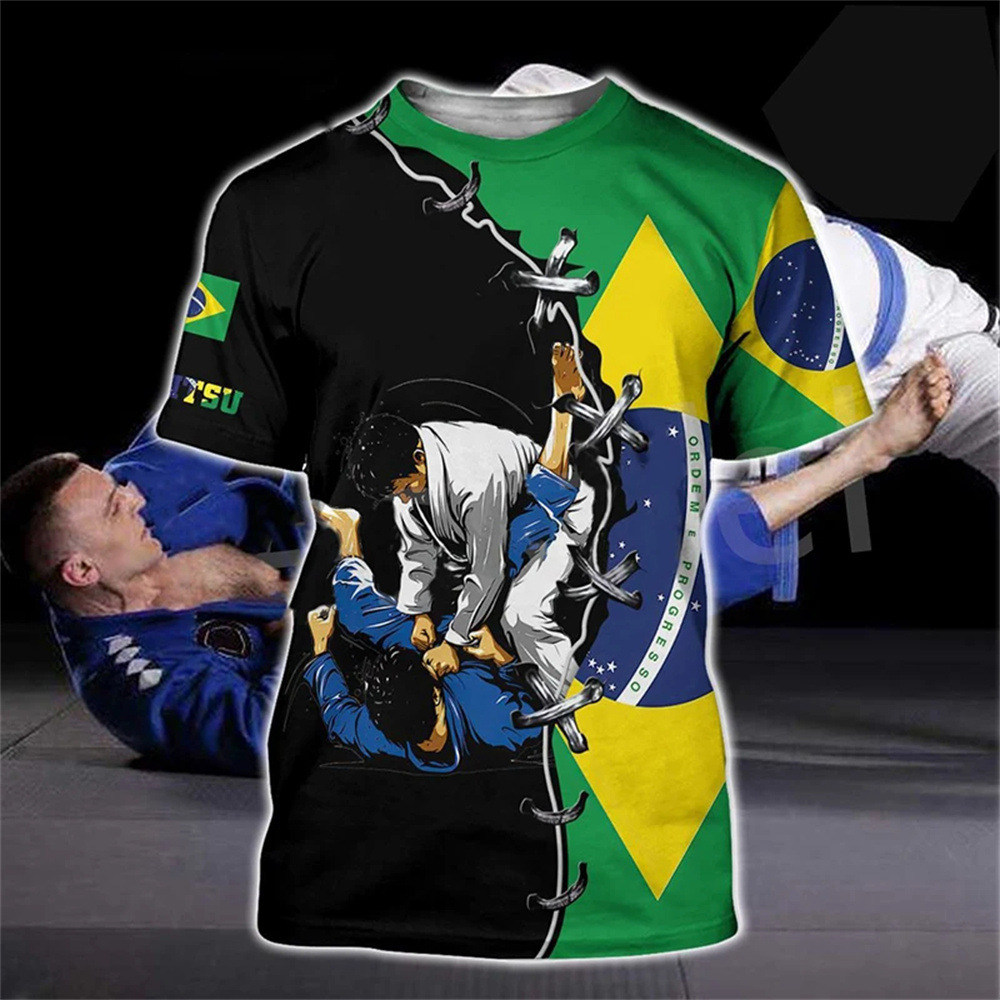 Brazilian Judo Pattern 3D Digital Printing Cross-Border New Men's Short-Sleeved T-Shirt Factory Direct Sales Export Supply