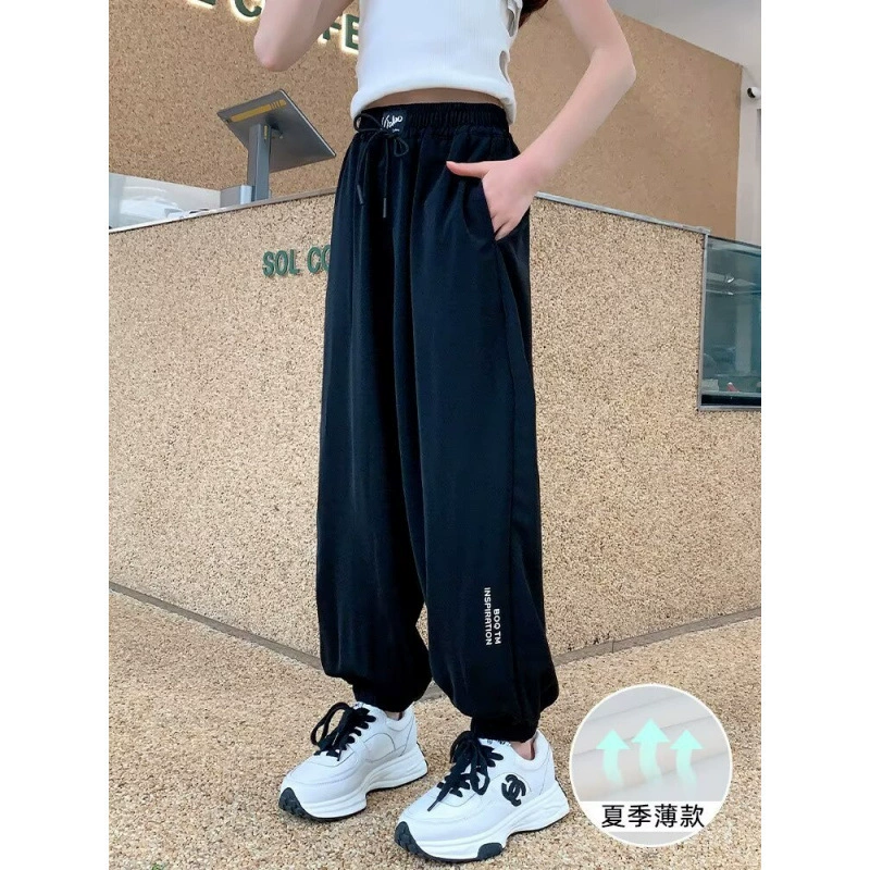 Летние тонкие штаны с защитой от комаров для девочек, новые свободные повседневные брюки для бега для детей старшего возраста, универсальные длинные штаны