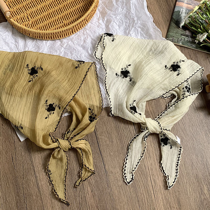 Pañuelo en la cabeza, diadema pastoral femenina de verano, bufanda de seda bordada de color sólido, bufanda pequeña de moda de alta gama, bufanda triangular, cintura