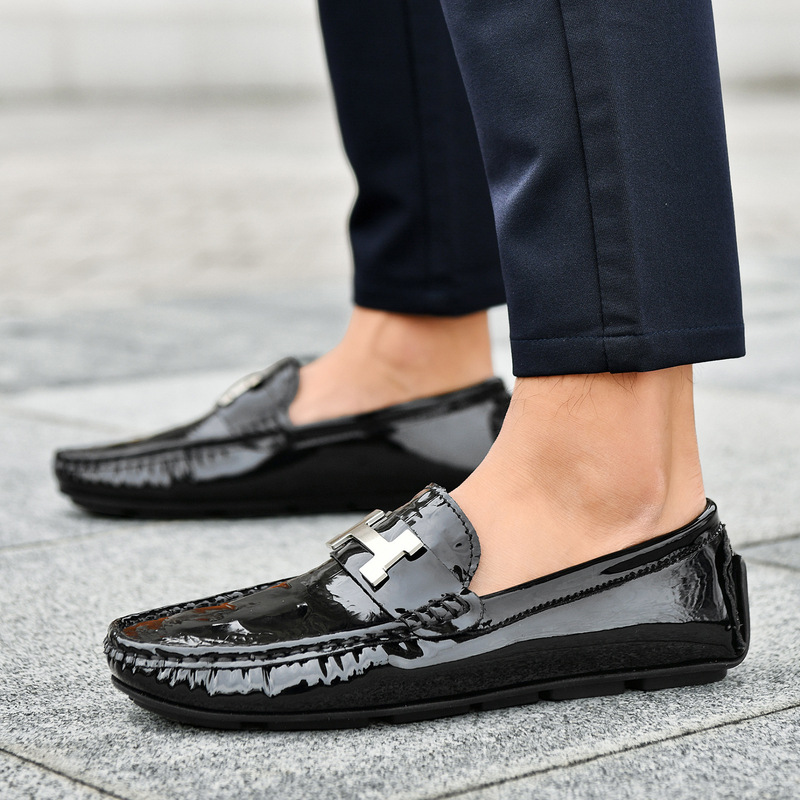 Xunqi Live Explosions Crocodile Pattern Patent Leather Bean Shoes Lazy Driving Shoes British Casual Men's Leather Leather Cowhide