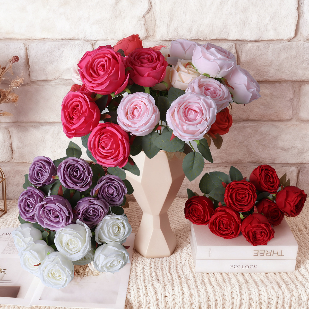 Simulación de 7 flores falsas de rosa princesa escritorio sala de estar DIY decoración de la habitación de bodas de mano accesorios de fotografía de flores