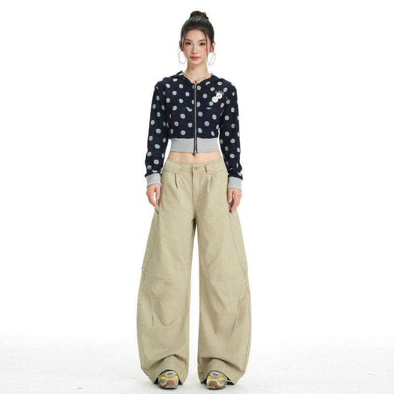 Autumn American Retro Deconstructed Scimitar Design Ladies Low Waist Loose Wide Leg Cargo Pants Women's Denim