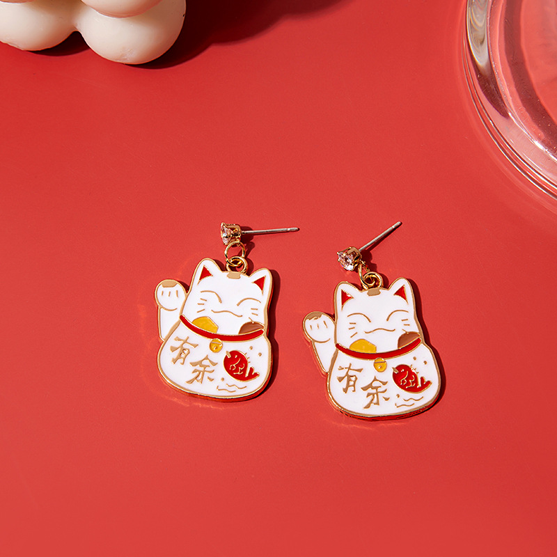 1 Pair Cute Cat Alloy Stoving Varnish Inlay Artificial Diamond Women's Drop Earrings display picture 5