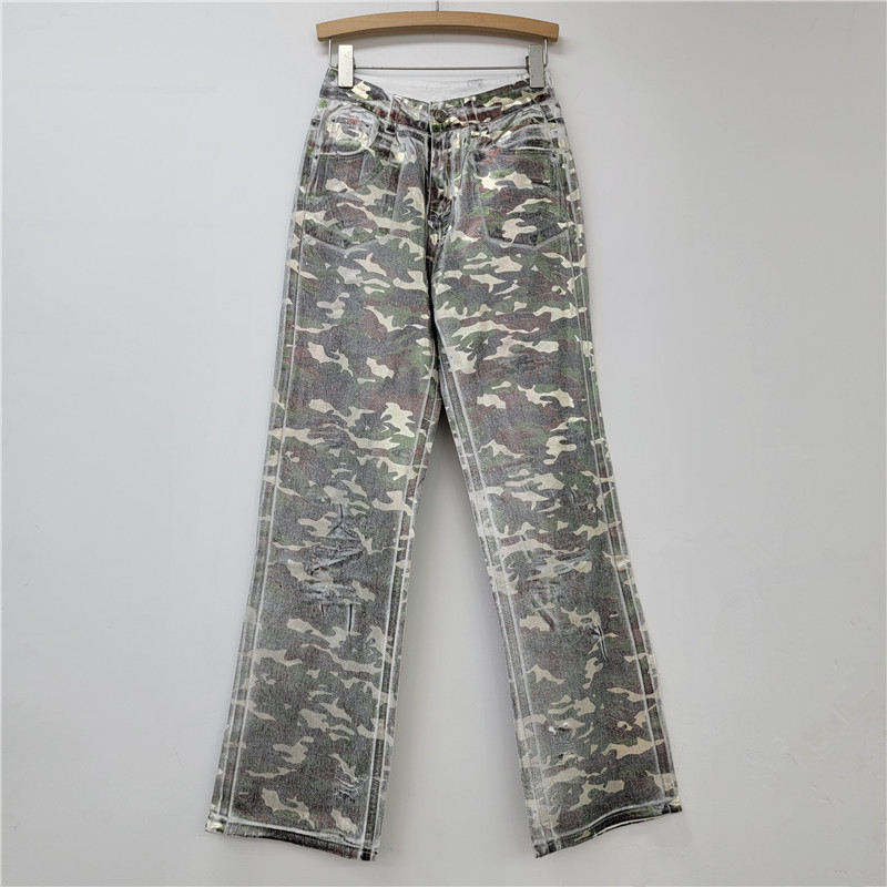 아메리칸 스타일 스트리트 빈티지 세탁 프린트 위장 캐주얼 청바지 트렌디 브랜드 스트레이트 슬림 룩 데님 바지