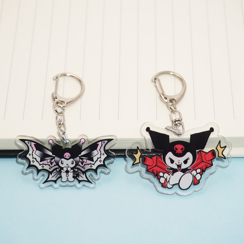 Sanrio Cartoon 2D Flat Demon Kuromi Keychain Acrylic Halloween Pendant Accessory