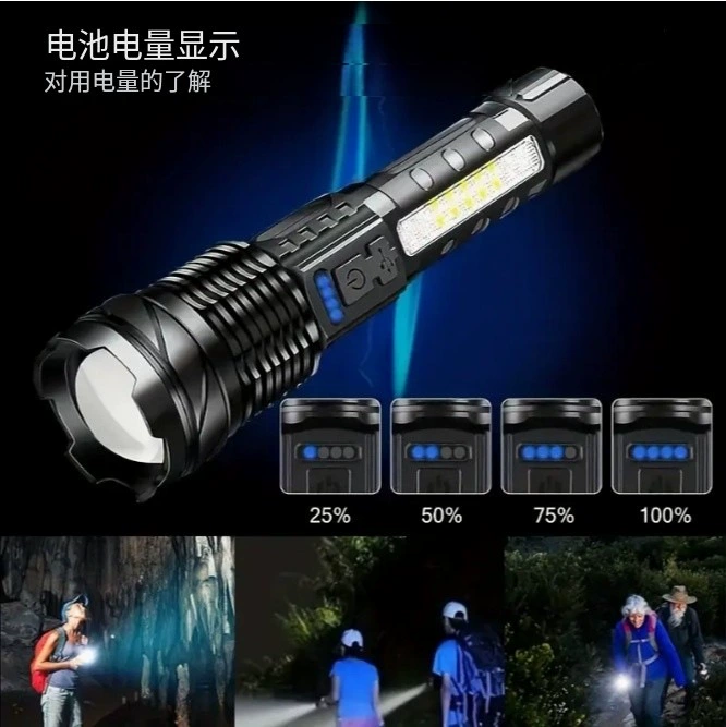[厂家A76白激光变焦强光手电筒家用户外露营远射红蓝警示侧灯手电]