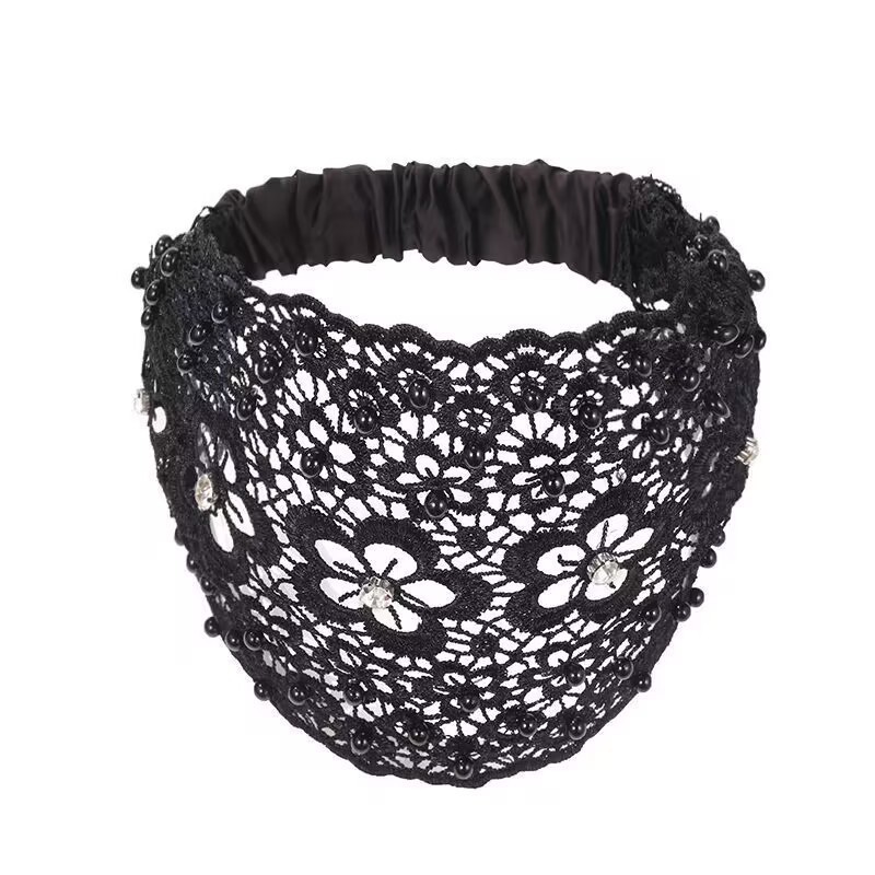 Diadema hueca de flor de ciruelo, nueva diadema de pelo prensado de lado ancho con cuentas para cubrir las canas