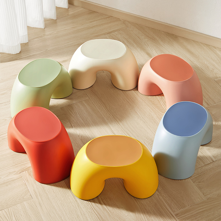 Small Stool Household Low Stool Scandinavian Baby Plastic Bench Bathroom Thickened Non-Slip Creative Children's Rainbow Small Chair W&