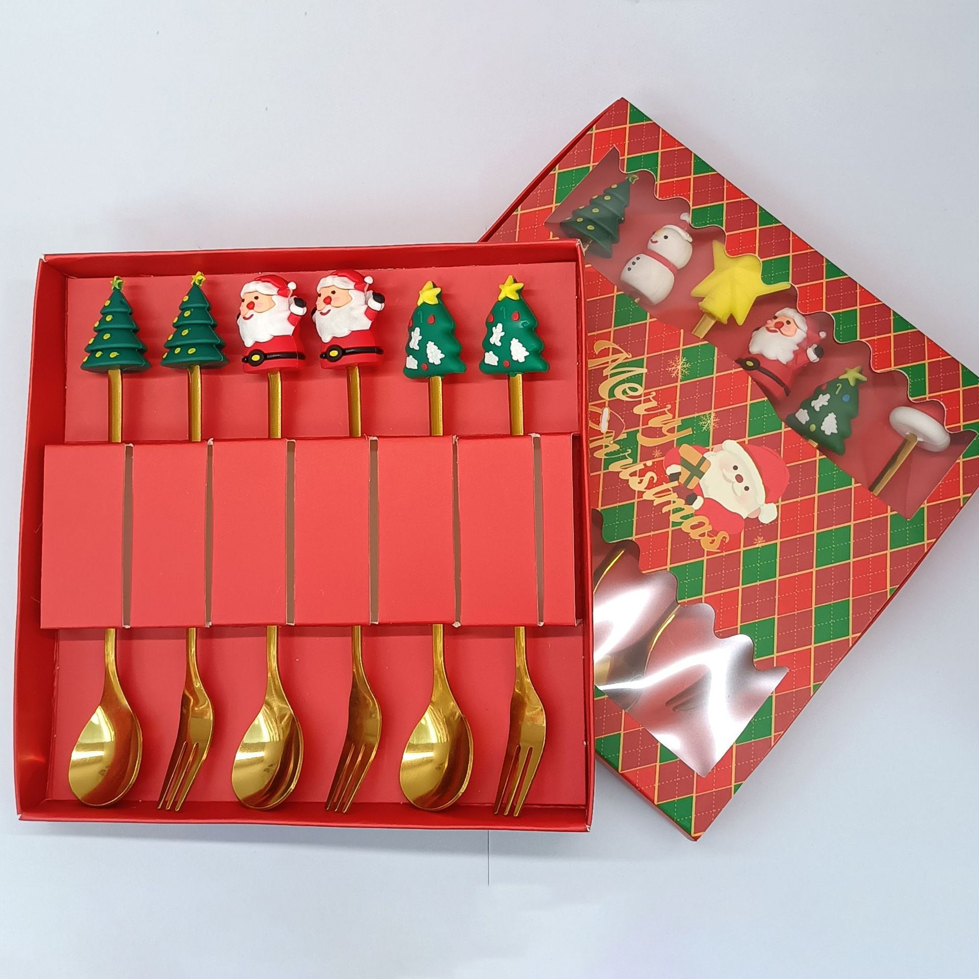 Cuchara transfronteriza de acero inoxidable Santa Claus árbol cuchara de café postre tenedor de fruta muñeca cuchara tenedor vajilla juego de regalo image 15