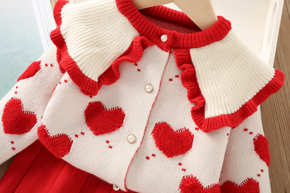 480g Weight Kids Clothing Sets Children's Clothing Type Long Sleeve Sleeve Length Polyacrylonitrile Fiber Fabric Type Skirt Sets Sets Type 2 Pieces Set Quantity Holiday, Daily, Selfie Occasion Round Neck Neckline Regular Fit Fit Type Heart Shape Pattern Winter, Spring, Autumn Season Girl'S Gender Casual, Elegant, Cute Style Casual Elegant Cute Heart Shape Polyacrylonitrile Fiber Girls Clothing Sets 4