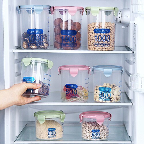 Sealed container for five grains and miscellaneous grains, transparent food storage container for milk powder in kitchen refrigerator at home, plastic buckle storage container 