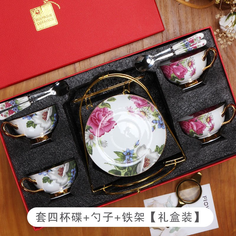 Taza de café china de hueso europeo y platillo traje de gama alta caja de regalo exquisito juego de té de la tarde regalo de novias