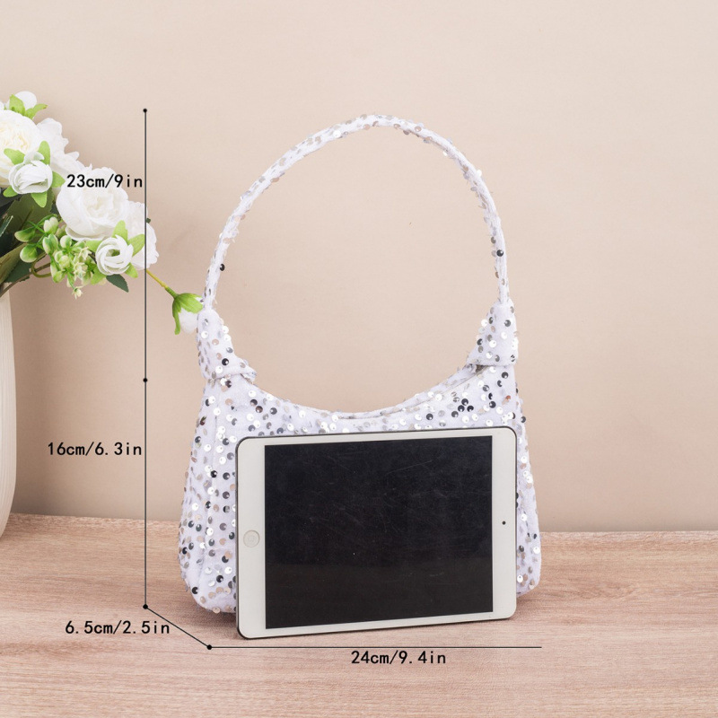 Bolsa de hombro de moda de color sequilla, bolso de hombro de mujer de verano blingbling, bolso de perlas de nicho, bolso debajo de la axila image 2