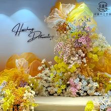 黄色系仿真花婚礼堂布置造景假花造景diy假花拱门搭建花材