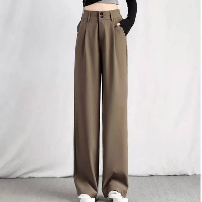Pantalones de traje de alto nivel de color café para mujeres verano delgado 2026 nuevo cintura alta hielo fresco pantalones de piernas anchas image 3