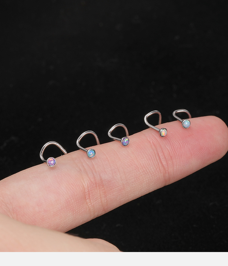 Cross-Border Hot-Selling Personalized Opal Nose Nail Stud 316L Stainless Steel Straight Nose Piercing Jewelry detail image 8