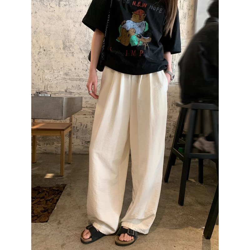 3122 #   Ayi Wrinkled Yamamoto Pants Matte Casual Wide-Leg Pants Thin Loose Drape White Straight Pants
