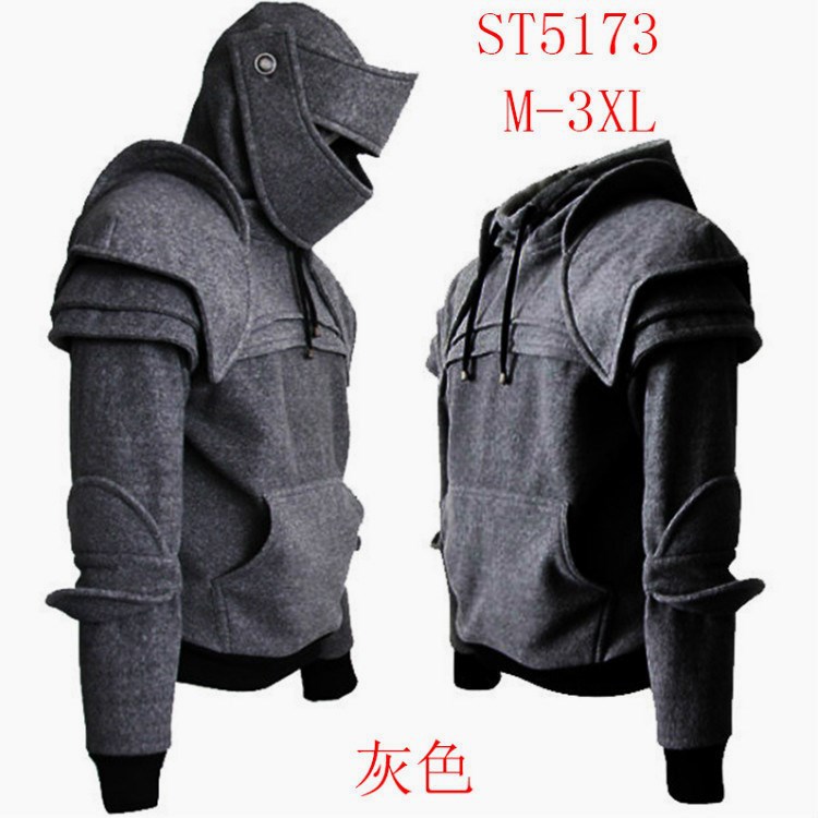 秋冬wish亚马逊爆款男士复古护肘抽绳面罩骑士卫衣男hoodie men。