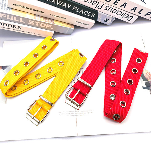 INS Metal Punk Style No-Hole Full Hole Gas Eye Canvas Belt Fashion Trend Matches Jeans Skirts, etc.