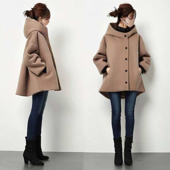 2026 Autumn Japanese Style Trendy New Hooded Buttoned Pocketed Woolen Loose Coat