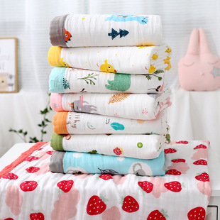 Baby Bath Towel Six-layer Gauze Children's Quilt Pure Cotton Super Soft Absorbent Widened Edge Cartoon Baby Air-conditioning Quilt Bath Towel