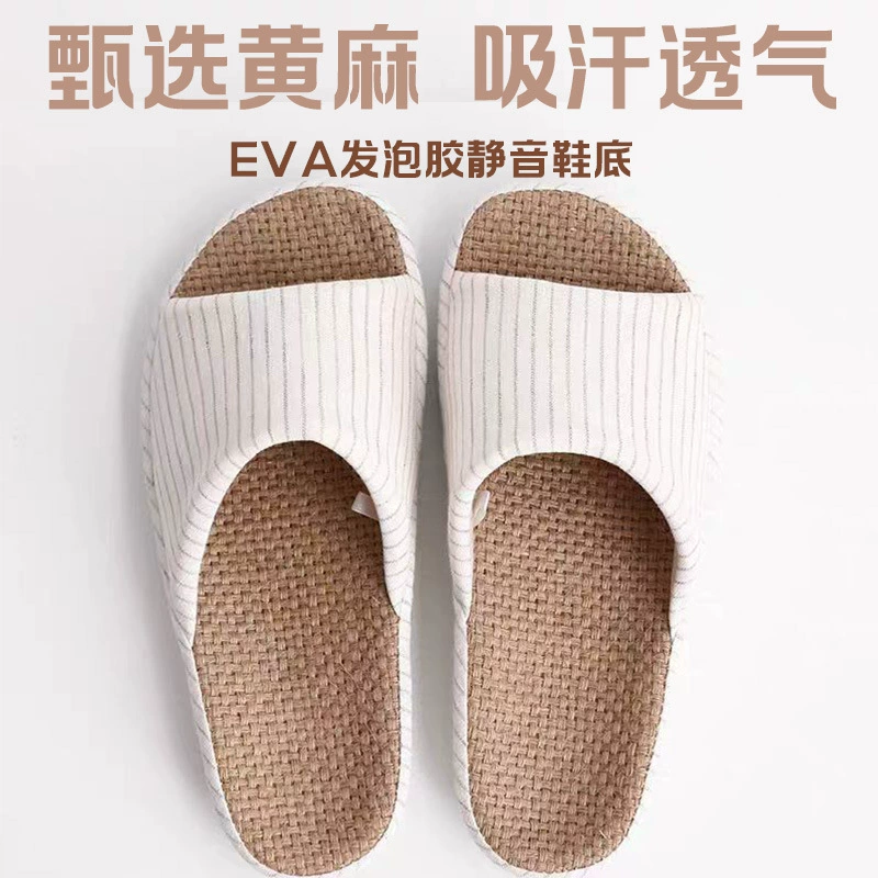 Льняные тапочки, мягкие домашние тапочки из хлопка и льна для женщин, подходят для всех сезонов, дышащие домашние тапочки для весны и осени, на высоком каблуке, с открытым носком, легкие, нескользящие.