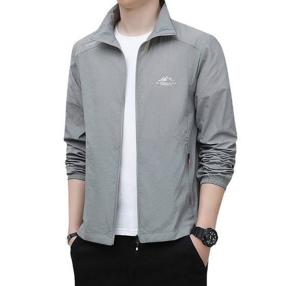 Summer sun protection clothing men's thin ice silk fast breathable windbreaker loose plus size skin clothing stand collar fishing coat men's