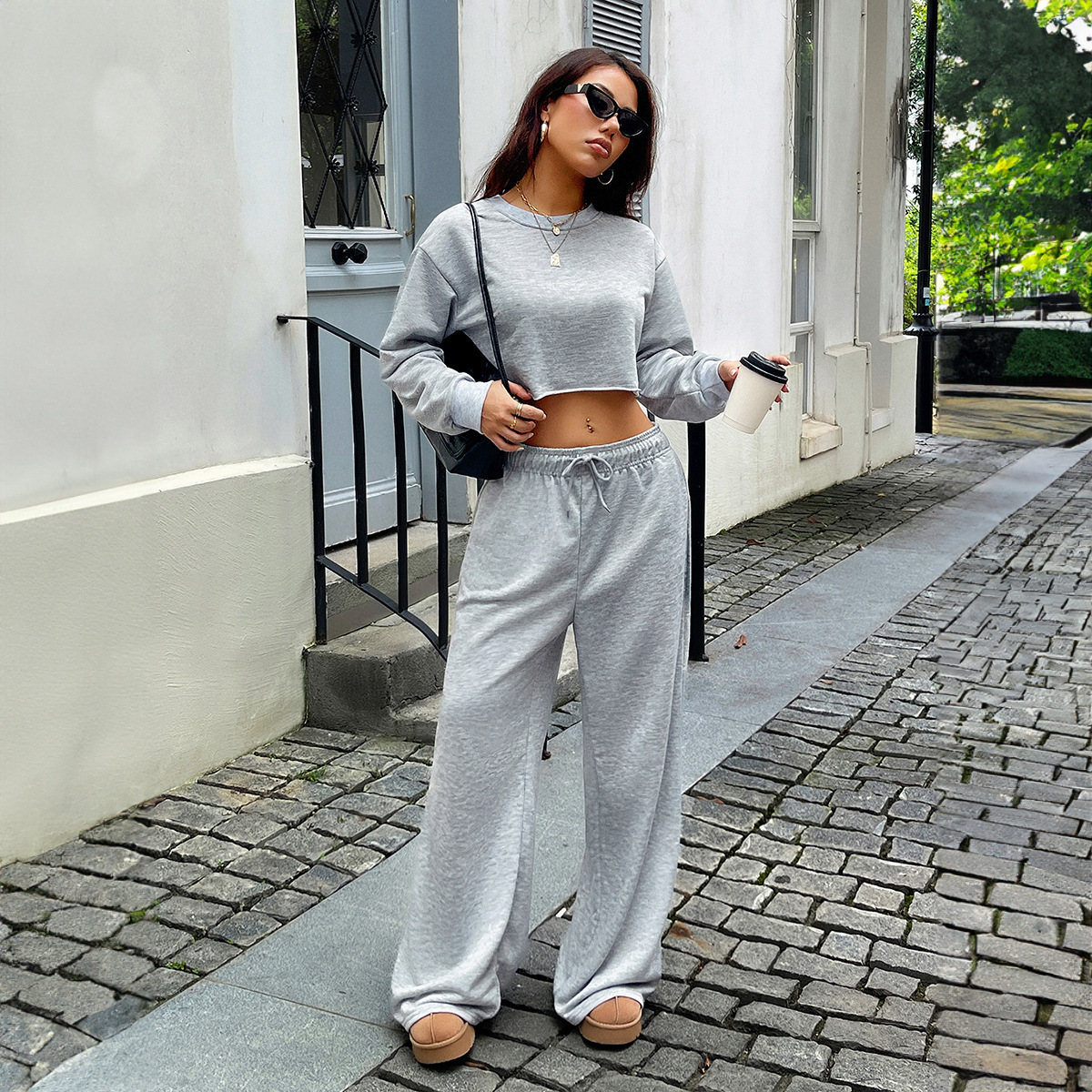Minimalist Long-Sleeve Hoodie & Lounge Pants Set – Women’s Casual Two-Piece (S-XL, Grey)_ecoleips.com