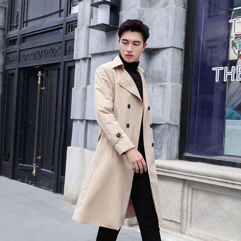Long knee-length trench coat Autumn New coat coat men's Korean slim fit British mid-length trench coat manufacturers batch Long knee-length trench coat Autumn New coat coat men's Korean slim fit British mid-length trench coat manufacturers batch
