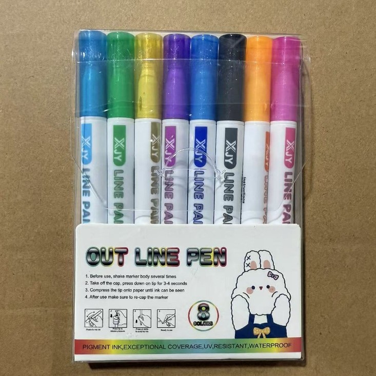 Fantasía doble línea de contorno de la pluma 8 colores 12 colores traje DIY resaltador pluma de contorno estudiante pintura pluma de marcado de dos colores