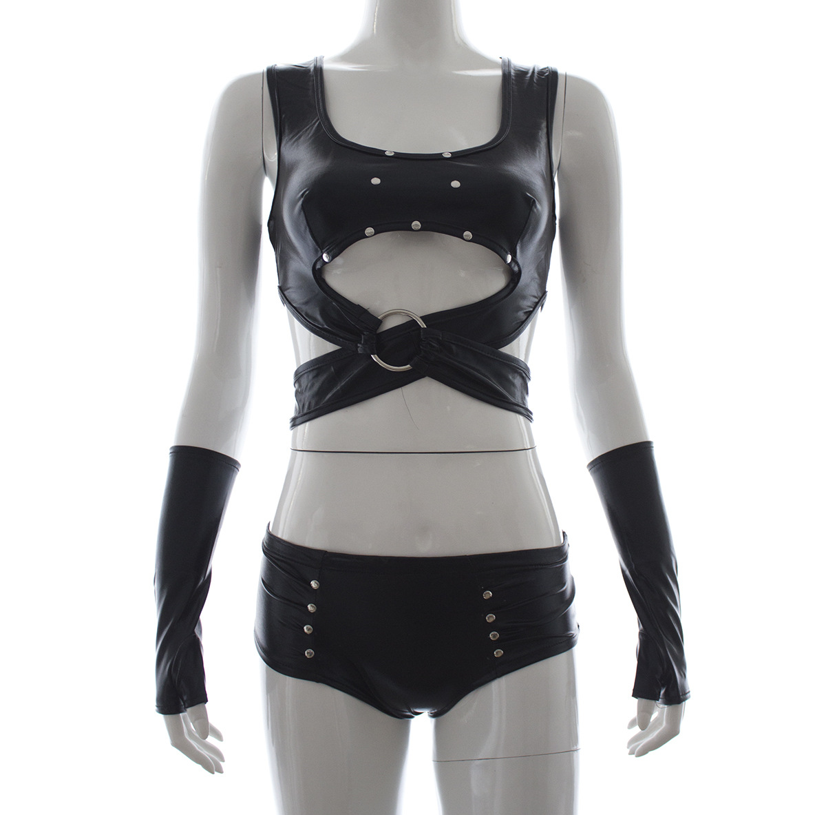 Tienda de fábrica lencería sexy charol medias Catwoman caliente Ropa de baile tubo de acero ropa de rendimiento de las mujeres ropa de la Reina dorada