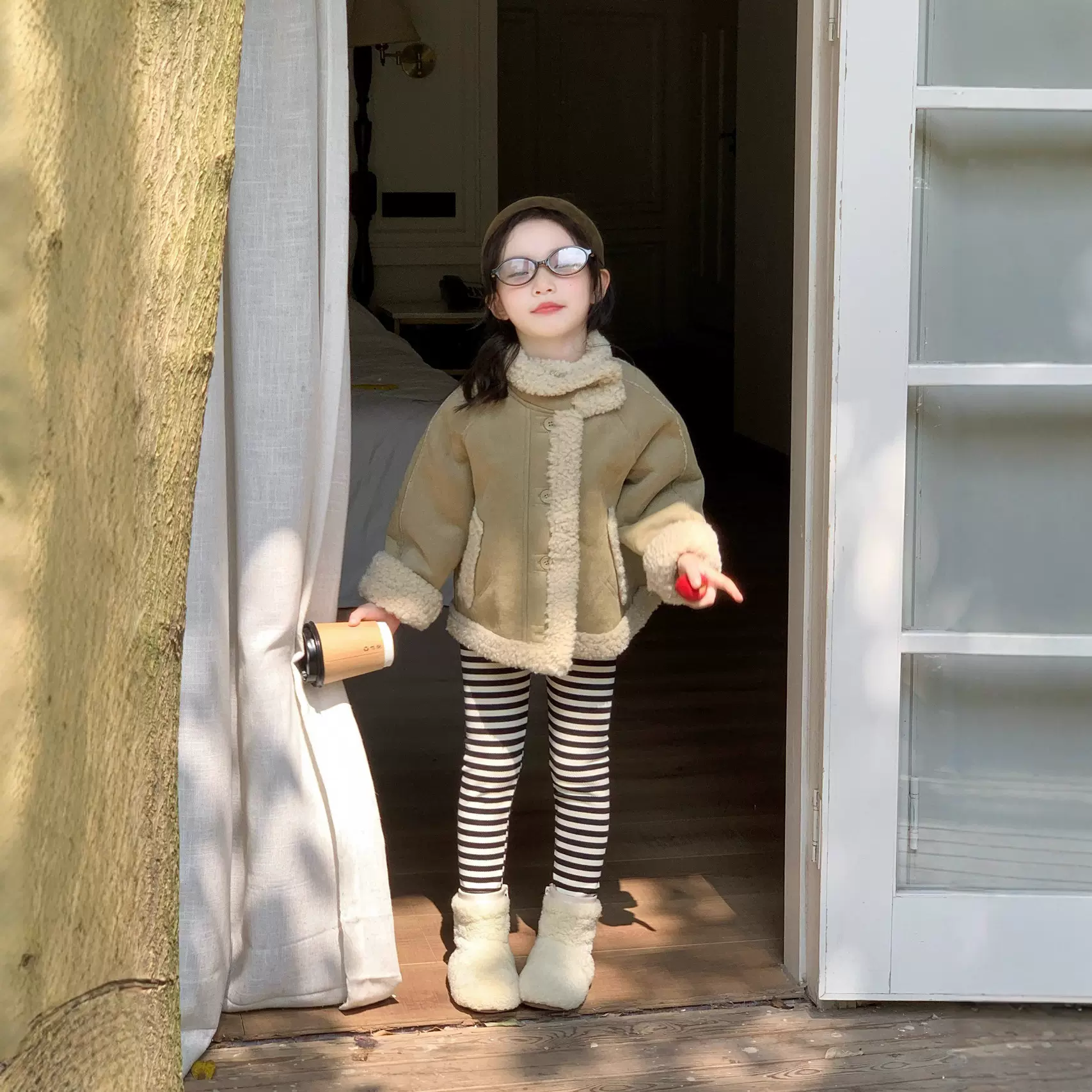 儿童外套2025秋冬新款韩系女童麂皮绒皮毛一体夹洋气毛毛上衣