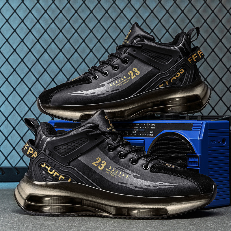 Men's Shoes Autumn Middle School Students' Anti-slip Sports Running Basketball Height-increasing Thick-soled Air Cushion Shock-absorbing Sneakers for Cross-border Sports Students