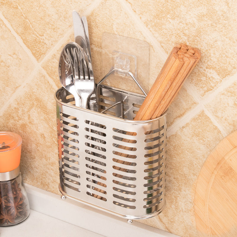 筷笼不锈钢筷子筒壁挂式筷子篓厨房家用筷子笼免打孔筷子盒置物架|ms