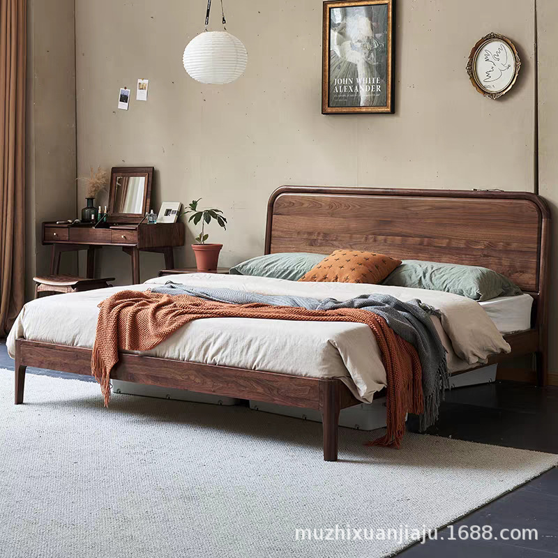 North American Black Walnut Solid Wood Bed, All Solid Wood Double Bed, Simple Large Bed, Bedroom 1.8 Bed, Mortise and Tenon Design North American Black Walnut Solid Wood Bed, All Solid Wood Double Bed, Simple Large Bed, Bedroom 1.8 Bed, Mortise and Tenon Design