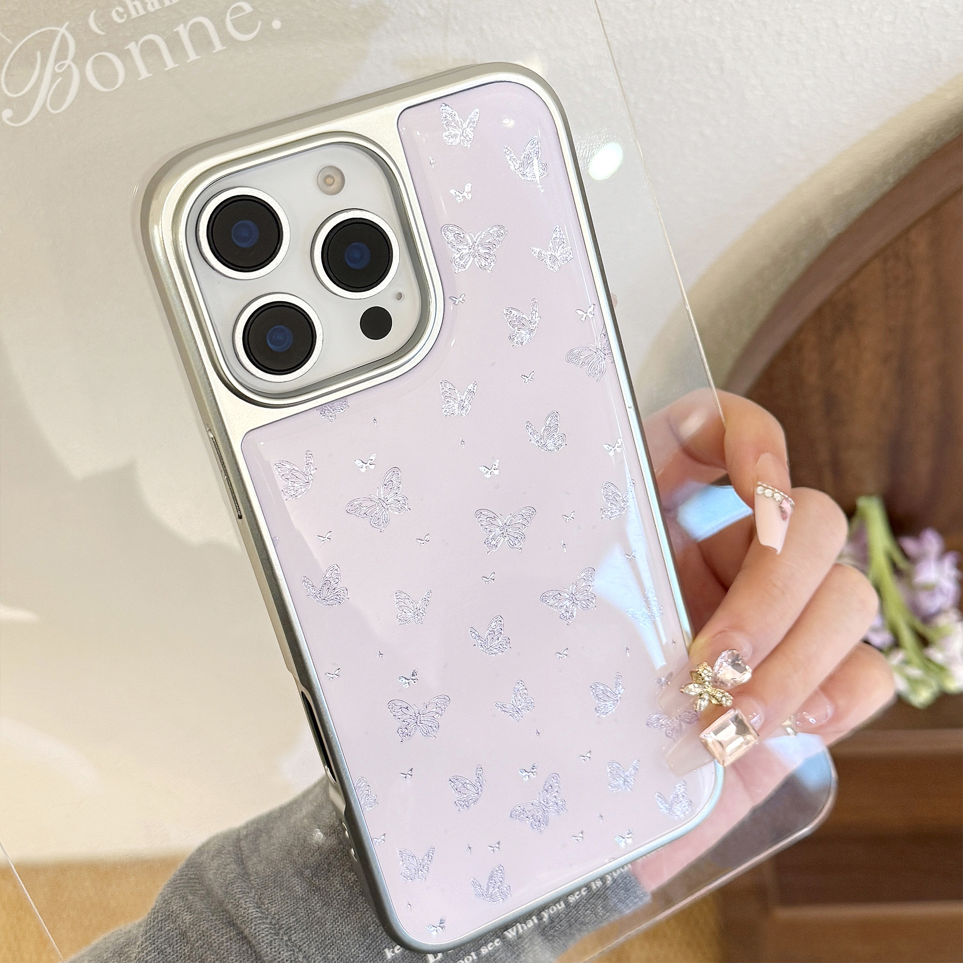 Custodia protettiva a farfalla viola per iphone e huawei_voghion.com