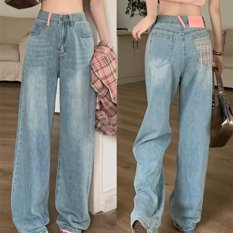 High-waisted slim blue wide-leg jeans wo...