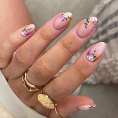 Fresh and elegant small flower round head nail art, ready-to-wear nail accessories, wholesale, foreign trade, cross-border nails, 24 pieces per box.