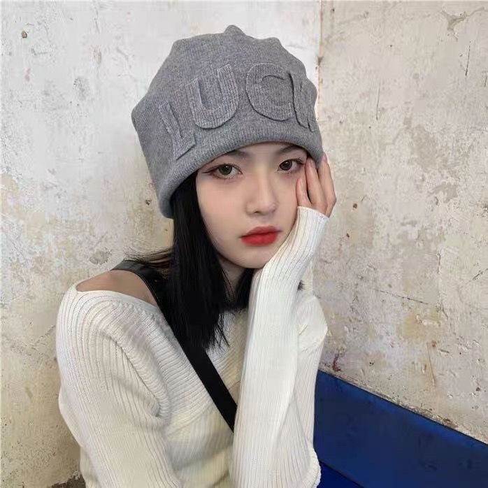 帽子女秋冬护耳新款字母堆堆帽冬季网红日系冷帽显脸小针织月子帽|undefined
