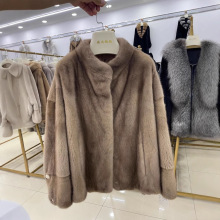 2025年新款进口皮草外套紫标天鹅绒水貂整貂皮大衣女短款立领时尚