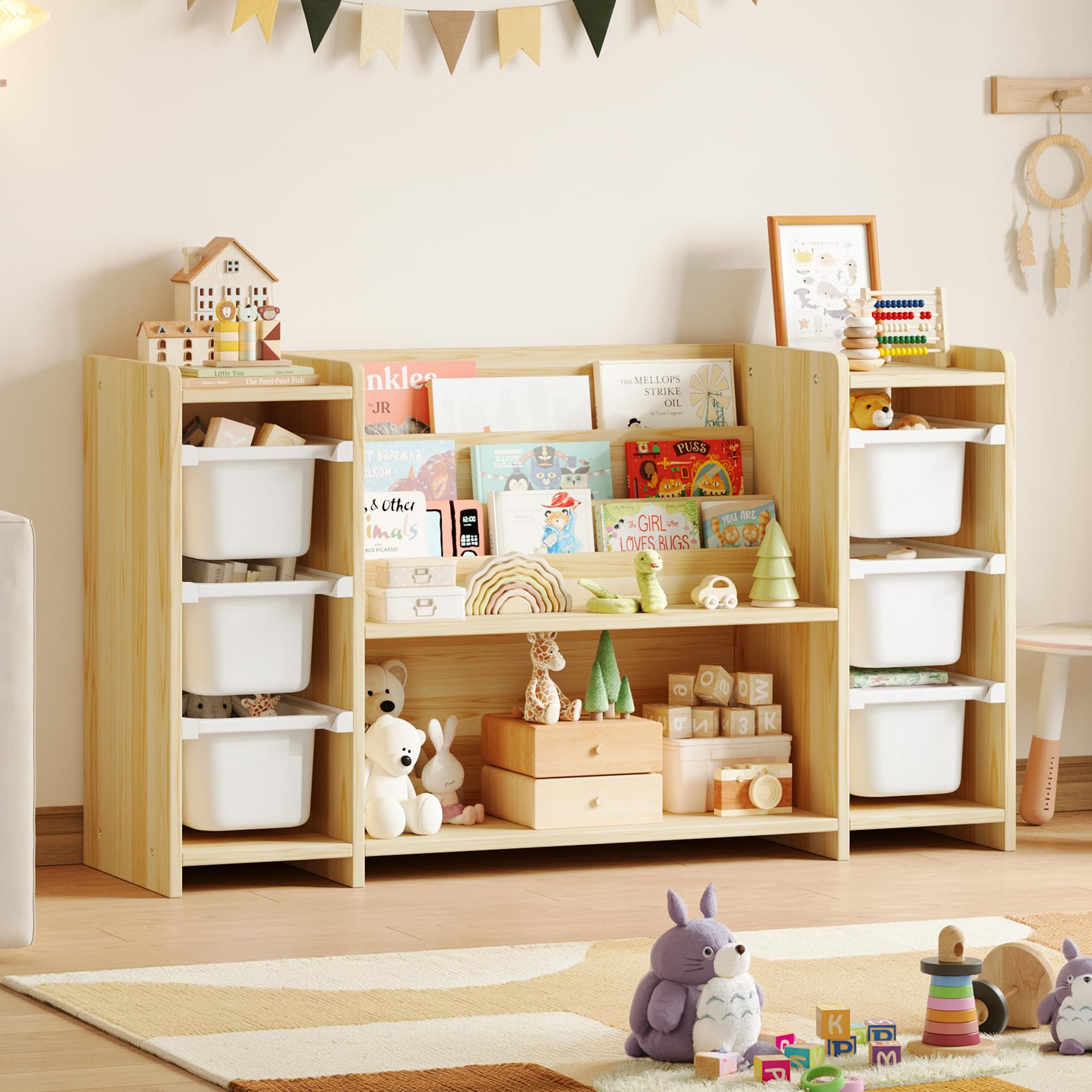 Cross-border Wooden Children's Toy Rack Storage Shelf Montessori Children's Toy Storage Rack Picture Book Rack Children's Bookshelf