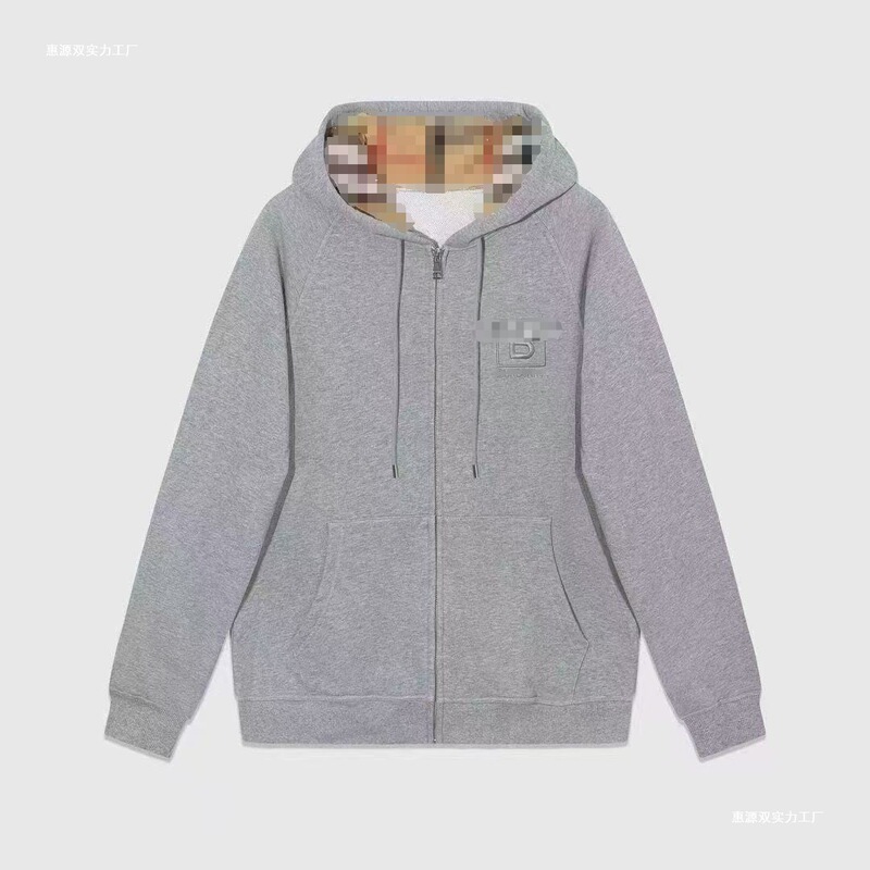 Cross-Border Style Loose-Fitting Hooded Zip-Up Sweatshirt, Plaid Lining Casual Cardigan, Unisex Versatile Sports Jacket