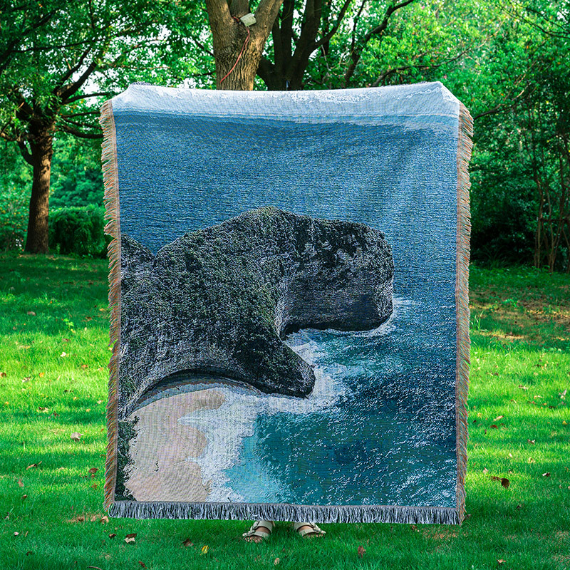 跨境沙发毯子风景艺术INS挂毯盖毯提花编织毯沙发巾线毯子定制