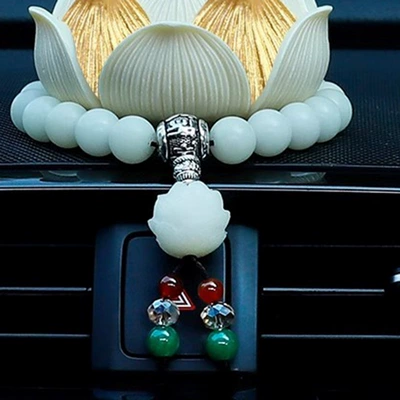 Car Interior Accessories New: Other Automotive Interior Supplies - white-bodhi-lotus-buddha-beads-green-beads
