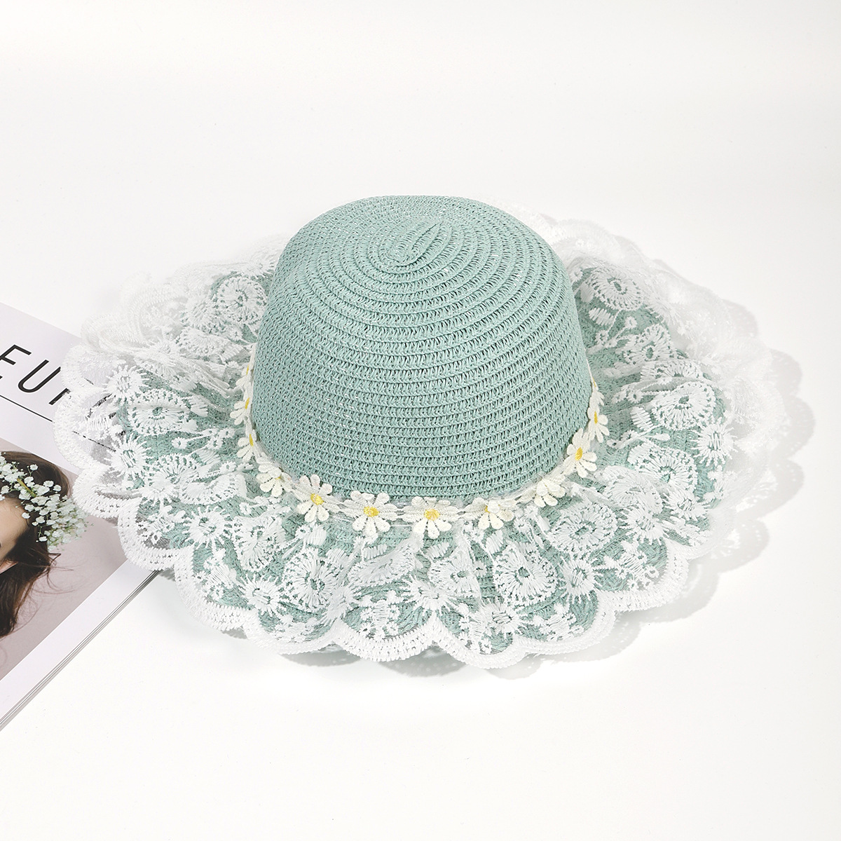 Sombrero de paja de viaje de verano flor sombrero de playa protección solar sombrero de sol ala grande paja tejida a mano arco sombrero de sol