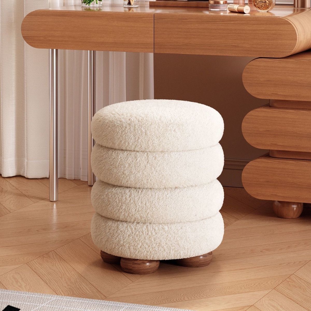 2026 New Model Light Luxury Lambswool Cream Makeup Stool for Girls, Home Bedroom Dressing Table Dressing Stool