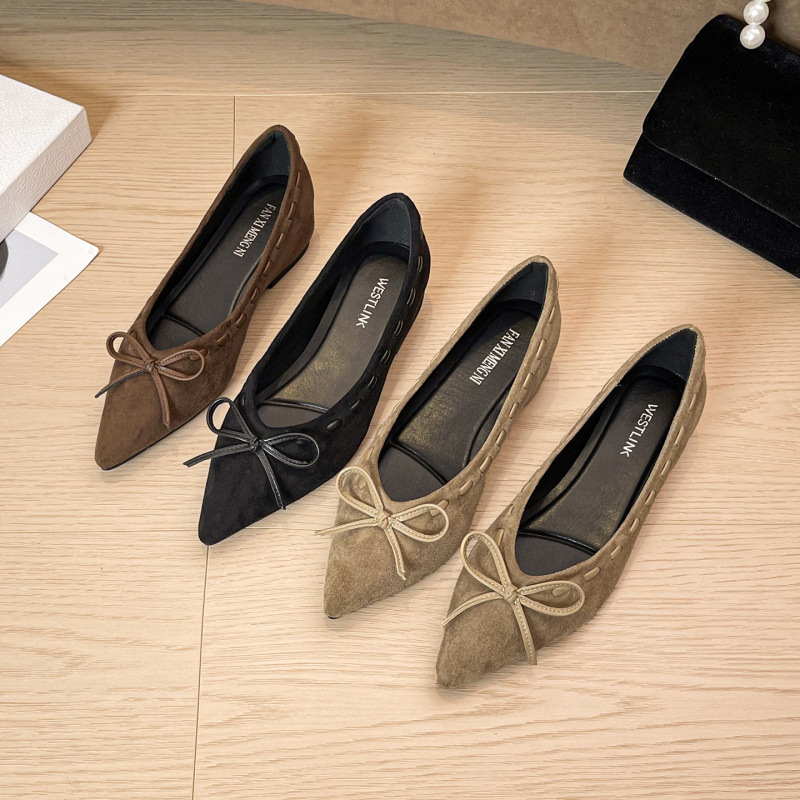 法式绒面尖头内增高通勤单鞋女鞋子2025新款秋季蝴蝶结浅大码鞋女