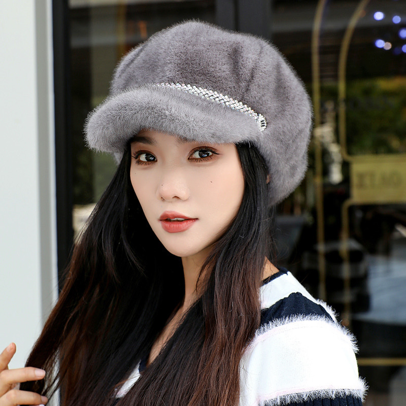 Autumn and Winter New Style Duckbill Cap with Gold Mink Velvet, Thickened for Warmth, Ear-Protecting Octagonal Hat, Fashionable and Versatile Casual Hat